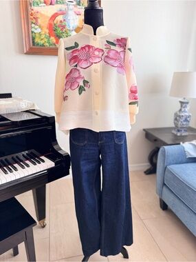 Floral Pink Peony Print Women's Blouse